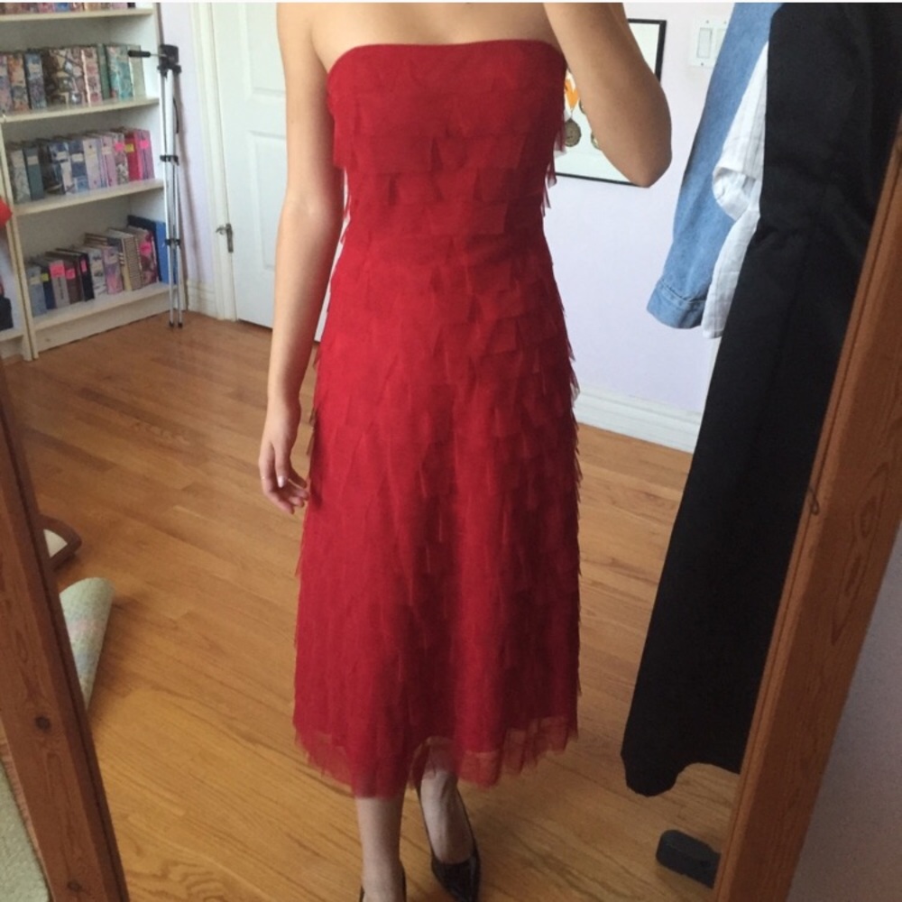 BCBG Crepe Red Strapless Dress